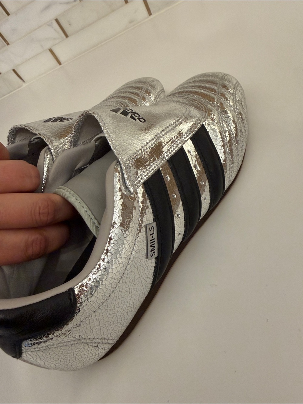 adidas Silver Taekwondo trainers Metallic Slip-On Sneakers with Black Insole - Picture 6 of 6